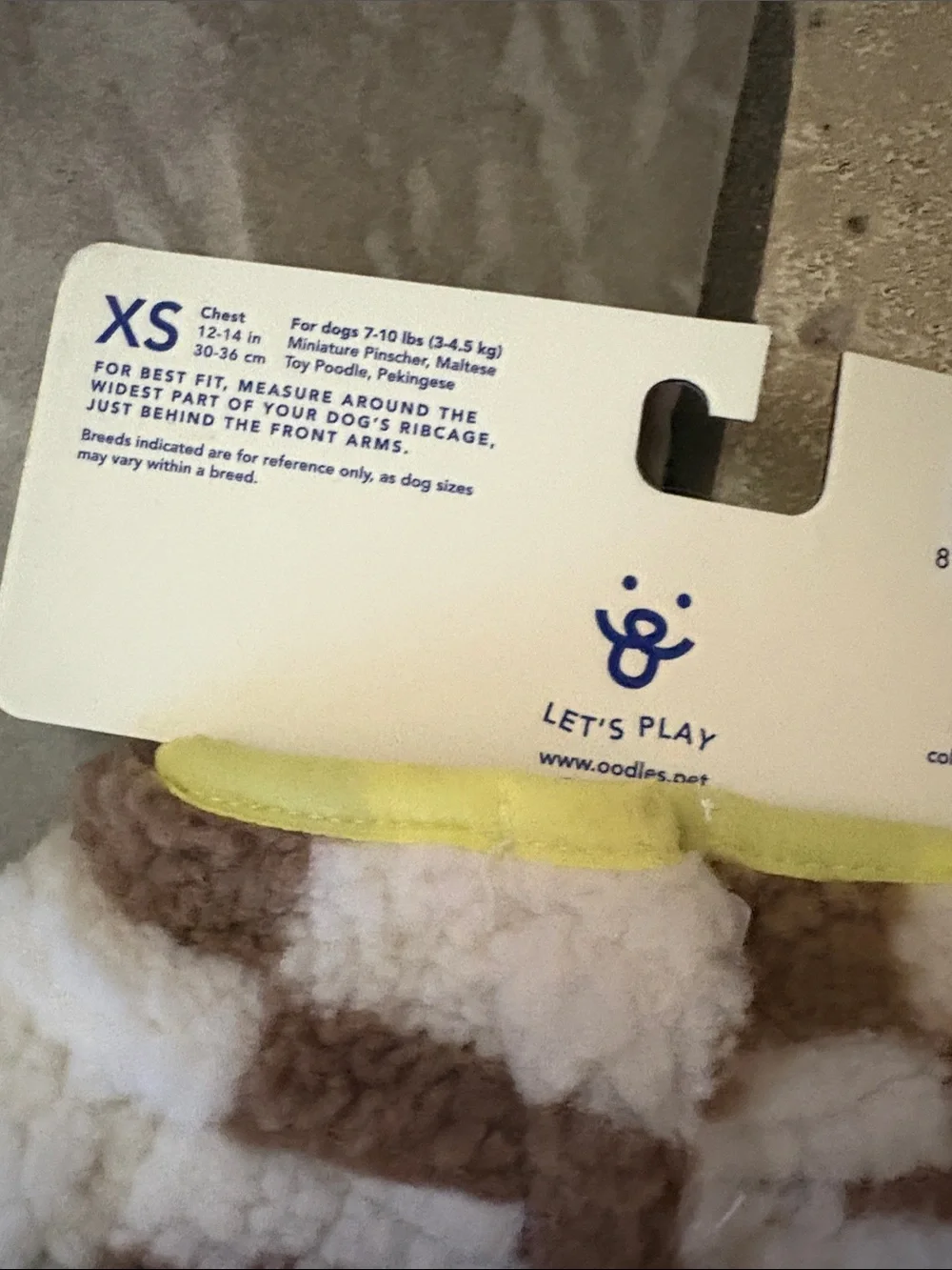 Oodles Brown & White Check Plush Dog Sweater with Yellow Trim lot 3 XS